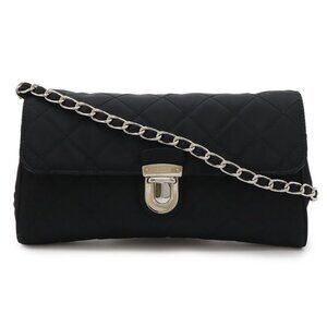 Prada Chain Shoulder Bag 2-Way Clutch Quilted Nylon Leather Nero Black
